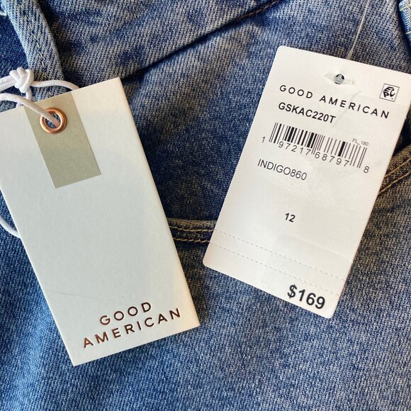 Good American Good Skate Crop High Rise Wide Leg Jeans 12 Indigo NWT - Picture 3 of 11